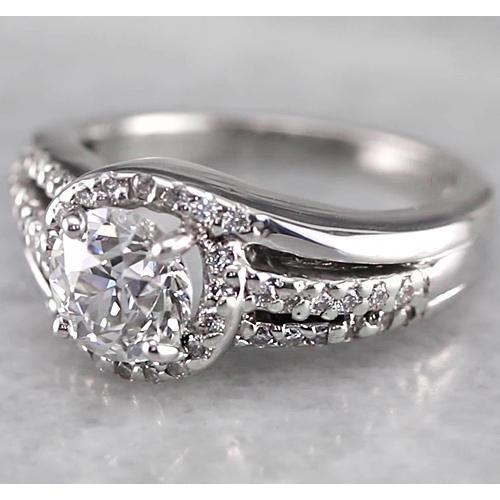 Anello Di Fidanzamento Halo Round Genuino Diamond Ring 2 Carati Oro Bianco 14K