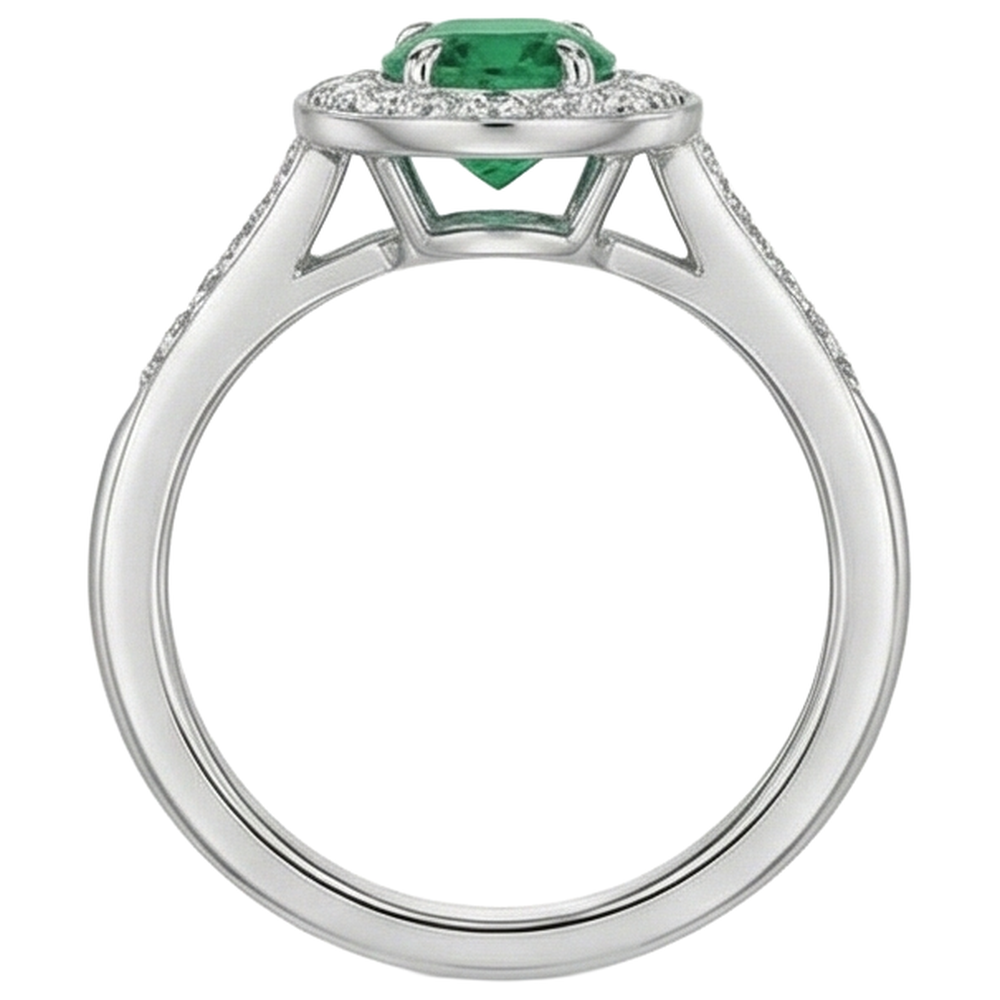 Anello Di Fidanzamento In Oro Bianco 14 Carati Con Verde Smeraldo E Diamanti Da 3.75 Carati Nuovo