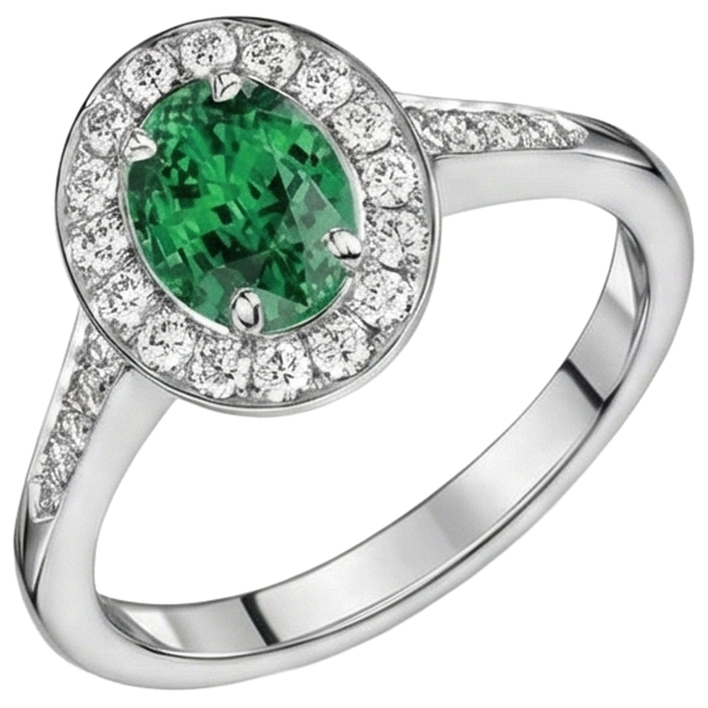 Anello Di Fidanzamento In Oro Bianco 14 Carati Con Verde Smeraldo E Diamanti Da 3.75 Carati Nuovo