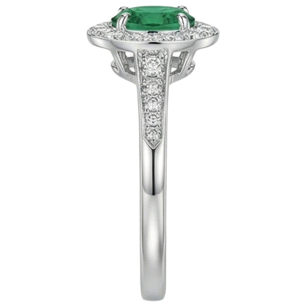 Anello Di Fidanzamento In Oro Bianco 14 Carati Con Verde Smeraldo E Diamanti Da 3.75 Carati Nuovo