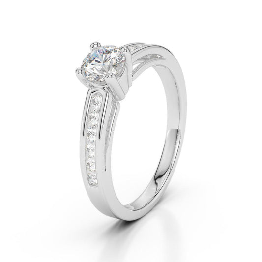 Anello Di Fidanzamento In Oro Bianco 14K Con Genuino Diamanti A Taglio Rotondo Da 1.50 Ct