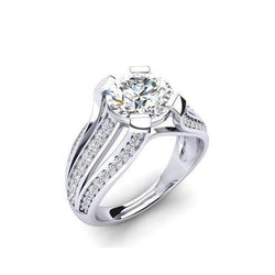 Anello Di Fidanzamento In Oro Bianco 14K Con Genuino Diamanti A Taglio Rotondo Da 3.50 Ct