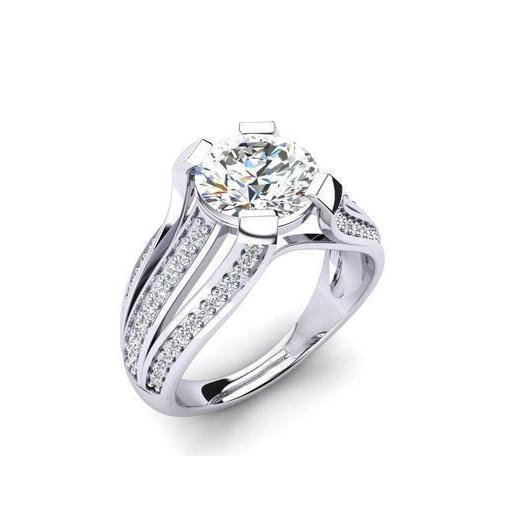 Anello Di Fidanzamento In Oro Bianco 14K Con Genuino Diamanti A Taglio Rotondo Da 3.50 Ct