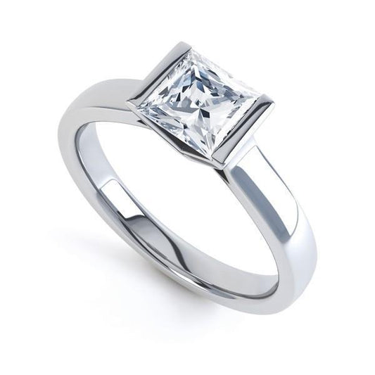 Anello Di Fidanzamento In Oro Bianco 14K Con Naturale Diamante Solitario Taglio Princess Da 1.30 Ct