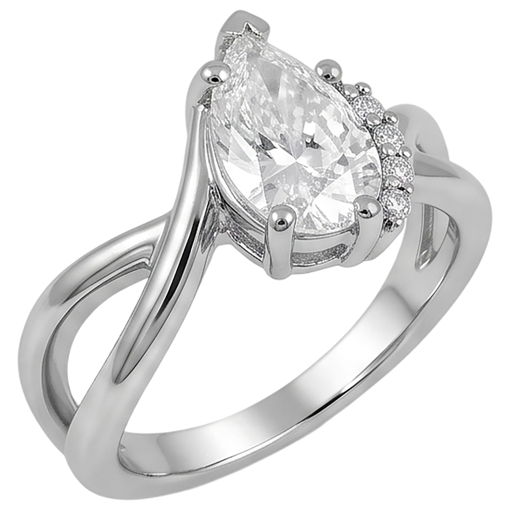 Anello Di Fidanzamento In Oro Bianco 14K Con Vero Diamante Naturale Autentico ( non creato in laboratorio ) A Taglio Rotondo E Pera Da 2.70 Carati