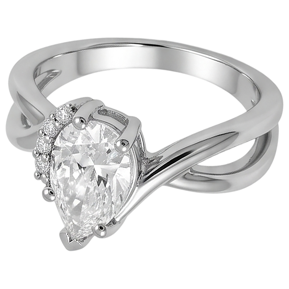 Anello Di Fidanzamento In Oro Bianco 14K Con Vero Diamante Naturale Autentico ( non creato in laboratorio ) A Taglio Rotondo E Pera Da 2.70 Carati