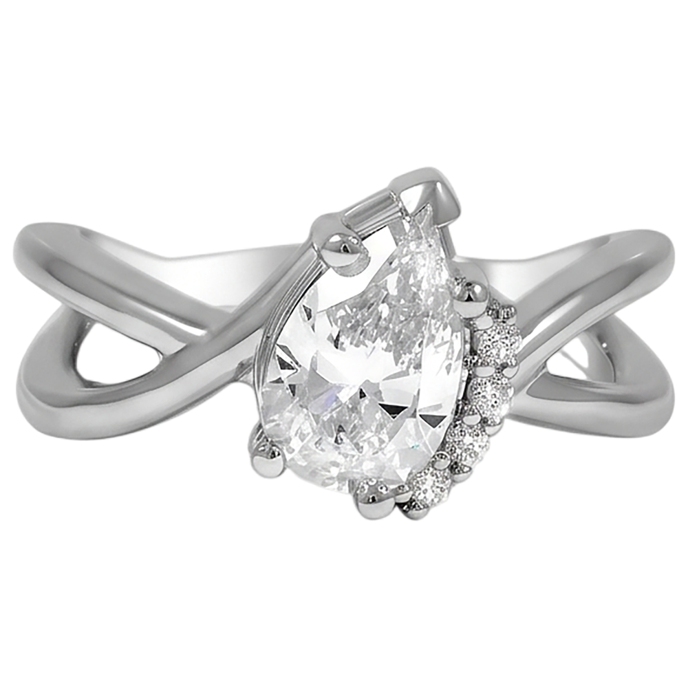 Anello Di Fidanzamento In Oro Bianco 14K Con Vero Diamante Naturale Autentico ( non creato in laboratorio ) A Taglio Rotondo E Pera Da 2.70 Carati