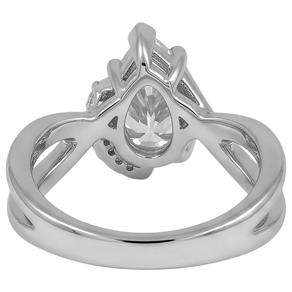 Anello Di Fidanzamento In Oro Bianco 14K Con Vero Diamante Naturale Autentico ( non creato in laboratorio ) A Taglio Rotondo E Pera Da 2.70 Carati