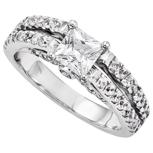 Anello Di Fidanzamento In Oro Bianco 14K Con Vero Diamante Naturale Autentico ( non creato in laboratorio ) Taglio Principessa Da 2 Carati