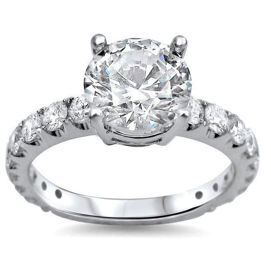 Anello Di Fidanzamento In Oro Bianco Con Genuino Diamante Rotondo Grande Da 5.75 Ct