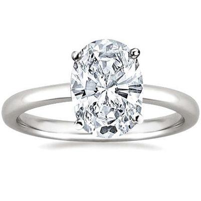 Anello Di Fidanzamento In Oro Bianco Con Naturale Diamante Solitario Grande Taglio Ovale Da 2.90 Ct