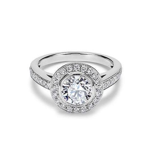 Anello Di Fidanzamento In Oro Bianco Con Vero Diamante Da 3.50 Carati Halo