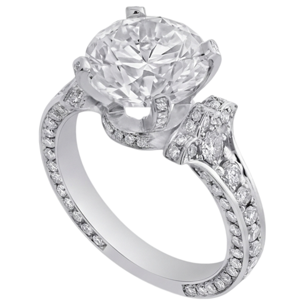 Anello Di Fidanzamento In Stile Antico Con Naturale Diamante Naturale Autentico ( non creato in laboratorio ) Rotondo 4,75 Carati In Oro Bianco 14K