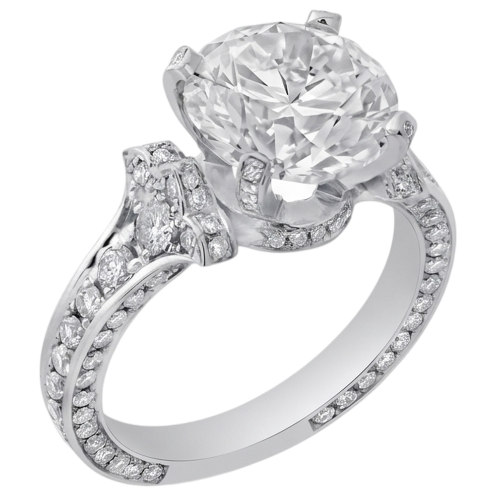 Anello Di Fidanzamento In Stile Antico Con Naturale Diamante Naturale Autentico ( non creato in laboratorio ) Rotondo 4,75 Carati In Oro Bianco 14K