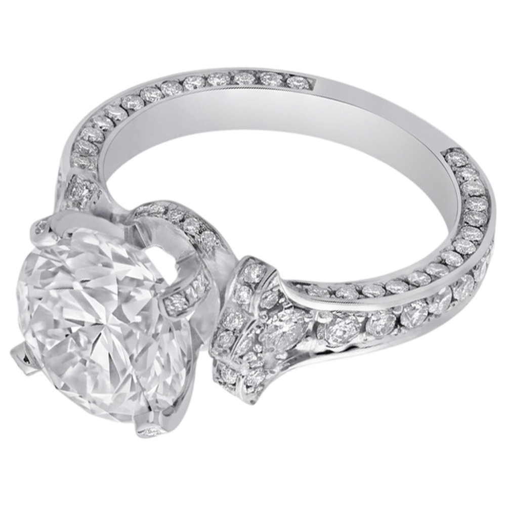 Anello Di Fidanzamento In Stile Antico Con Naturale Diamante Naturale Autentico ( non creato in laboratorio ) Rotondo 4,75 Carati In Oro Bianco 14K