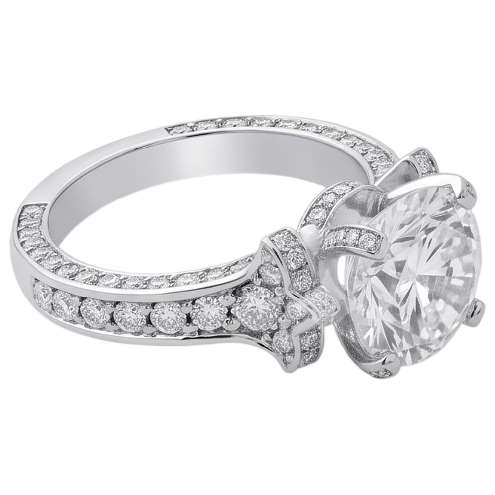 Anello Di Fidanzamento In Stile Antico Con Naturale Diamante Naturale Autentico ( non creato in laboratorio ) Rotondo 4,75 Carati In Oro Bianco 14K