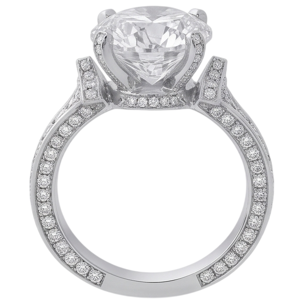 Anello Di Fidanzamento In Stile Antico Con Naturale Diamante Naturale Autentico ( non creato in laboratorio ) Rotondo 4,75 Carati In Oro Bianco 14K