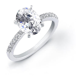 Anello Di Fidanzamento Ovale E Rotondo In Oro Bianco Con Naturale Diamanti Da 3.50 Carati