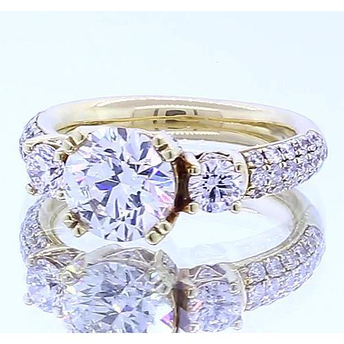 Anello Di Fidanzamento Rotondo Con Naturale Diamante Da 3.50 Carati In Oro Giallo 14K