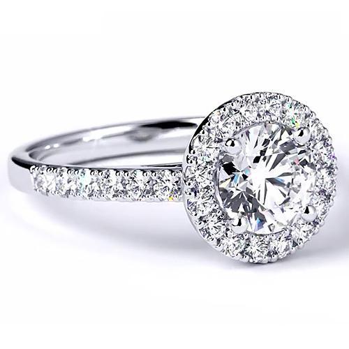 Anello Di Fidanzamento Rotondo Con Vero Diamante Da 2,50 Carati Halo in Oro Bianco 14 Carati