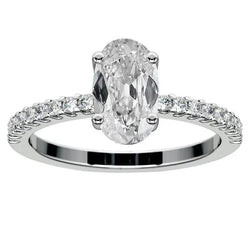 Anello Di Fidanzamento Rotondo Con Vero Diamante Vecchio Minatore Ovale. Set Di 4 Punte. 7 Carati