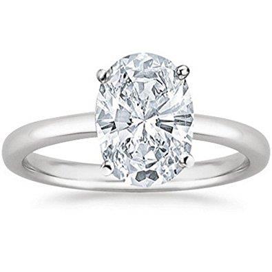 Anello Di Fidanzamento Solitario Con Genuino Diamante A Taglio Ovale Da 1.5 Ct. Oro Bianco 14K