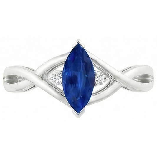 Anello Di Fidanzamento Taglio Marquise Con Zaffiro