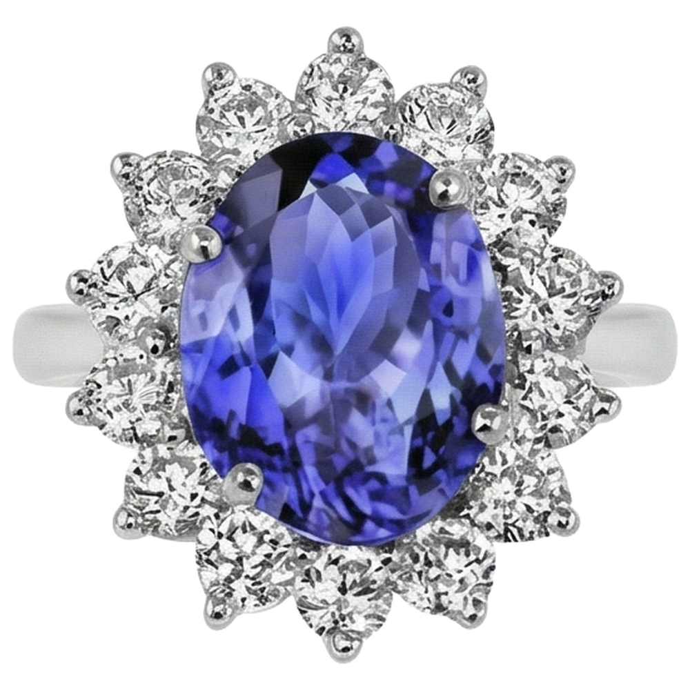 Anello Di Fidanzamento Tanzanite 5.25 Ct Con Diamanti Oro Bianco 14K