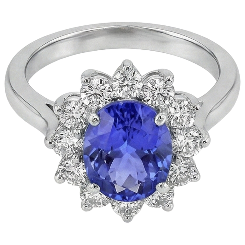 Anello Di Fidanzamento Tanzanite 5.25 Ct Con Diamanti Oro Bianco 14K