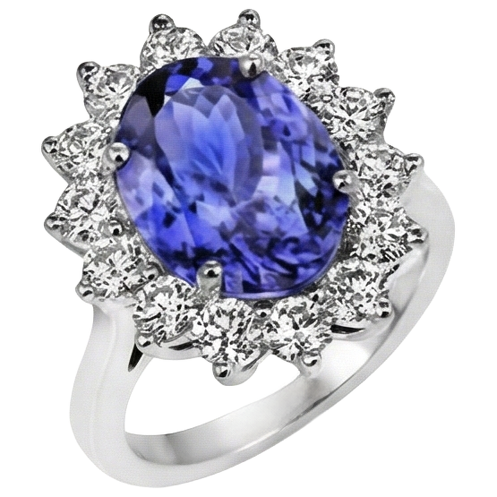 Anello Di Fidanzamento Tanzanite 5.25 Ct Con Diamanti Oro Bianco 14K