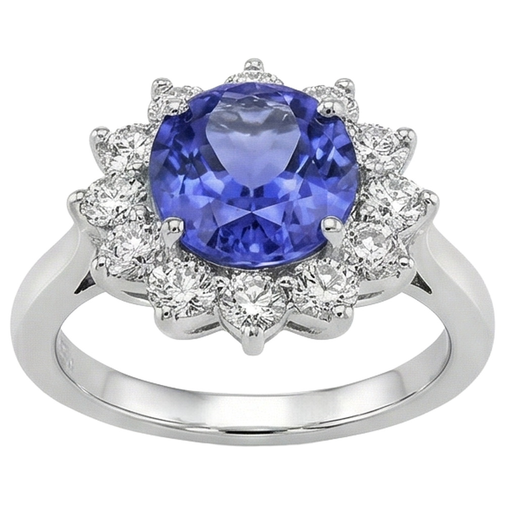 Anello Di Fidanzamento Tanzanite 5.25 Ct Con Diamanti Oro Bianco 14K