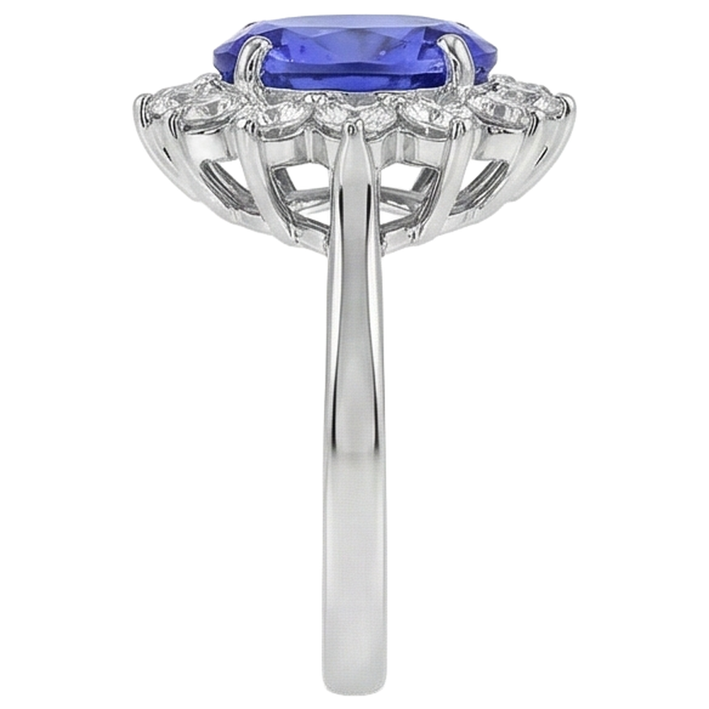 Anello Di Fidanzamento Tanzanite 5.25 Ct Con Diamanti Oro Bianco 14K
