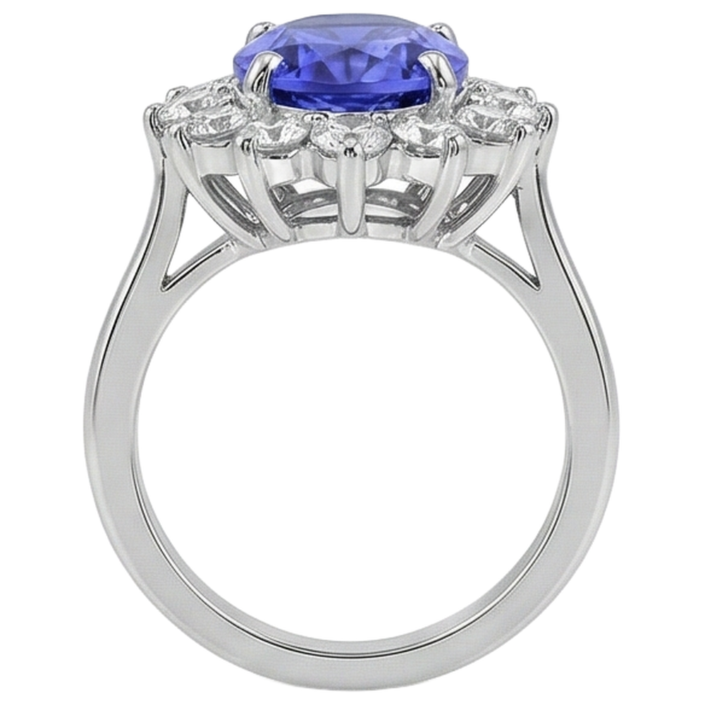Anello Di Fidanzamento Tanzanite 5.25 Ct Con Diamanti Oro Bianco 14K