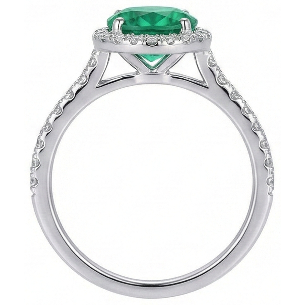 Anello Di Fidanzamento Verde Smeraldo Taglio Rotondo Diamante Naturale Autentico ( non creato in laboratorio ) Oro Bianco 14K 5 Ct