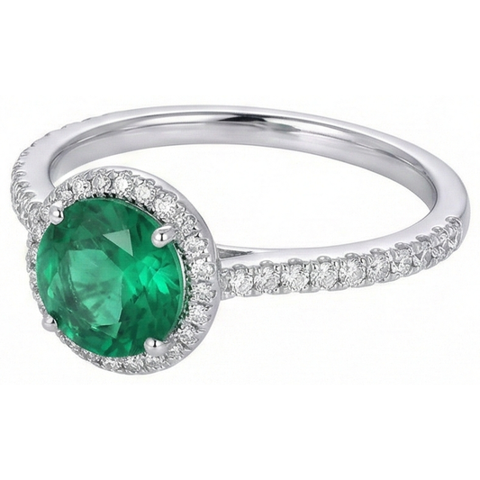 Anello Di Fidanzamento Verde Smeraldo Taglio Rotondo Diamante Naturale Autentico ( non creato in laboratorio ) Oro Bianco 14K 5 Ct