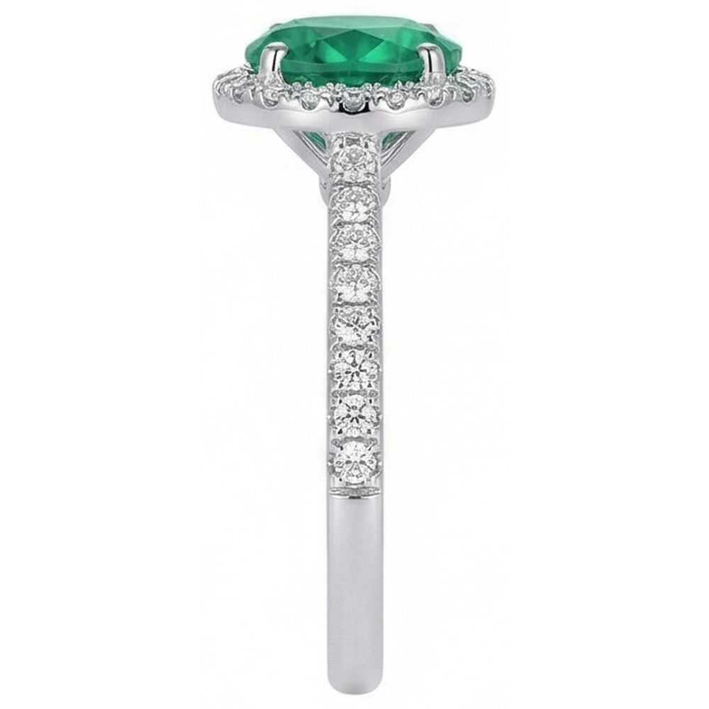 Anello Di Fidanzamento Verde Smeraldo Taglio Rotondo Diamante Naturale Autentico ( non creato in laboratorio ) Oro Bianco 14K 5 Ct