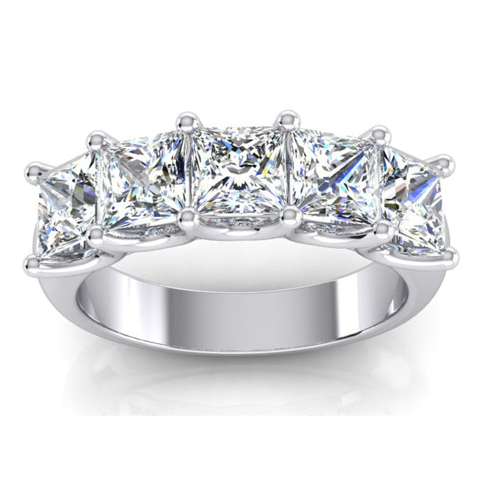 Anello Di Genuino Diamanti PrincipessaFascia Mezza Eternità In Oro 5 Pietre U Prong 3 Carats