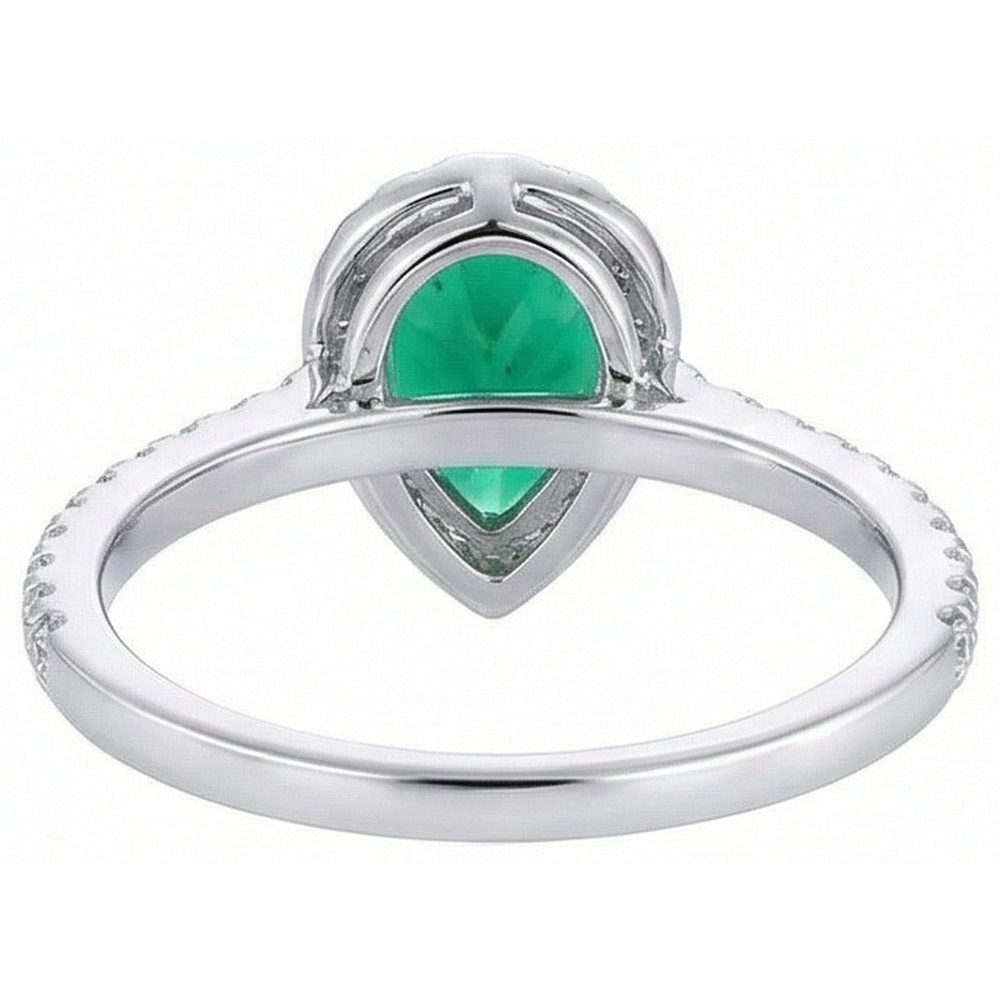 Anello Di Pietra Preziosa Verde Smeraldo Pera Oro Bianco 14K 5.35 Carati