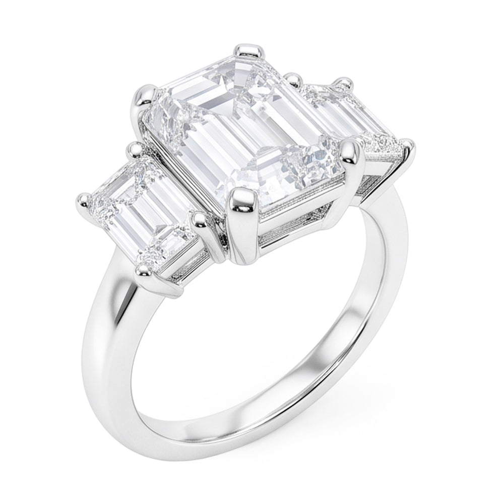 Anello Di Vero Diamanti Naturali Autentici ( non creati in laboratorio ) Smeraldo 8 Carati Con Tre Pietre Oro Bianco 14K Nuovo