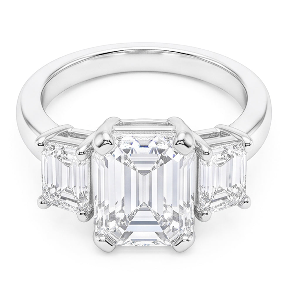 Anello Di Vero Diamanti Naturali Autentici ( non creati in laboratorio ) Smeraldo 8 Carati Con Tre Pietre Oro Bianco 14K Nuovo
