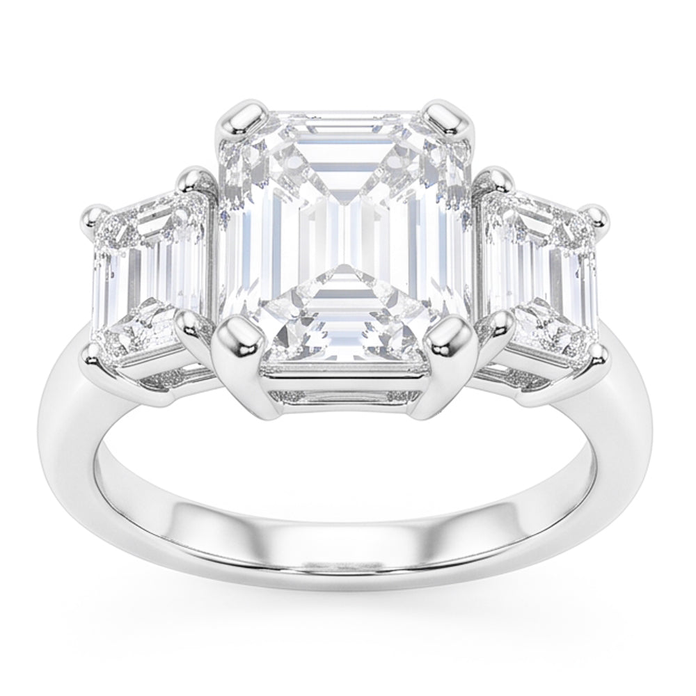 Anello Di Vero Diamanti Naturali Autentici ( non creati in laboratorio ) Smeraldo 8 Carati Con Tre Pietre Oro Bianco 14K Nuovo
