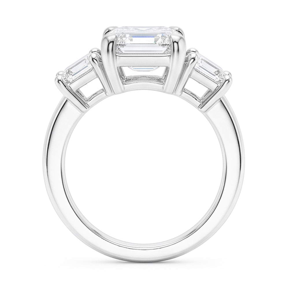Anello Di Vero Diamanti Naturali Autentici ( non creati in laboratorio ) Smeraldo 8 Carati Con Tre Pietre Oro Bianco 14K Nuovo