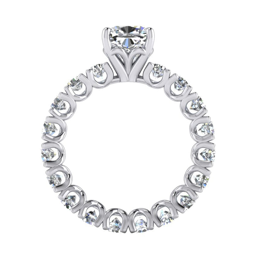 Anello Di Vero Diamanti Taglio Cuscino 3 Carati Con Diamanti Rotondi