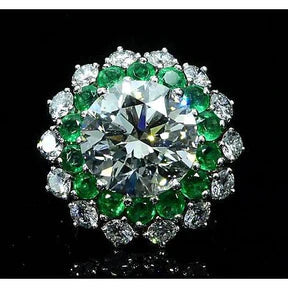 Anello Diamante 11.60 Carati Stile Vintage Smeraldo Colombiano 