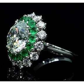 Anello Diamante 11.60 Carati Stile Vintage Smeraldo Nuovo