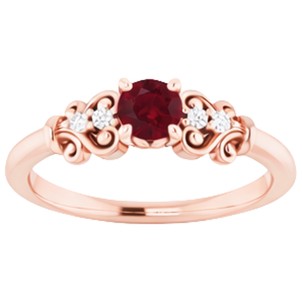 Anello Diamante Naturale Autentico ( non creato in laboratorio ) 1.10 Carati Rubino Birmano Stile Antico Oro Rosa 14K