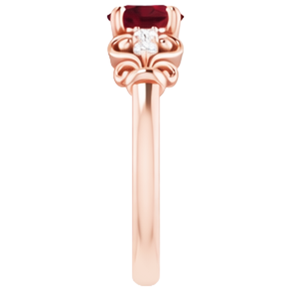 Anello Diamante Naturale Autentico ( non creato in laboratorio ) 1.10 Carati Rubino Birmano Stile Antico Oro Rosa 14K