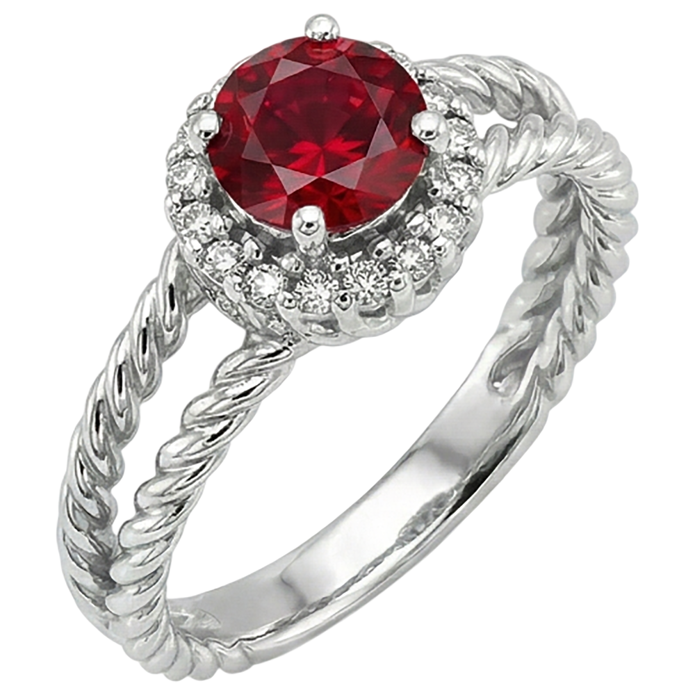 Anello Diamante Naturale Autentico ( non creato in laboratorio ) Rubino e Diamanti 2 Carati Oro Bianco 14K Gioielli