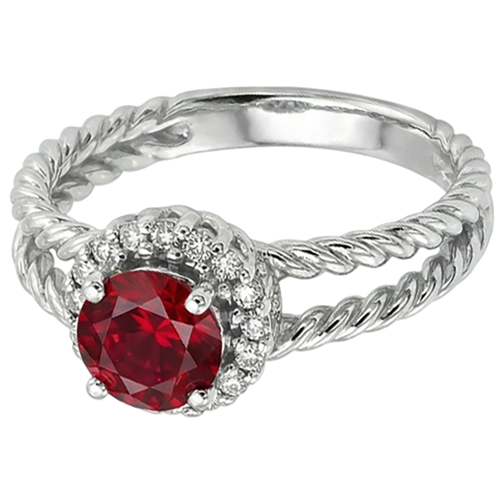 Anello Diamante Naturale Autentico ( non creato in laboratorio ) Rubino e Diamanti 2 Carati Oro Bianco 14K Gioielli