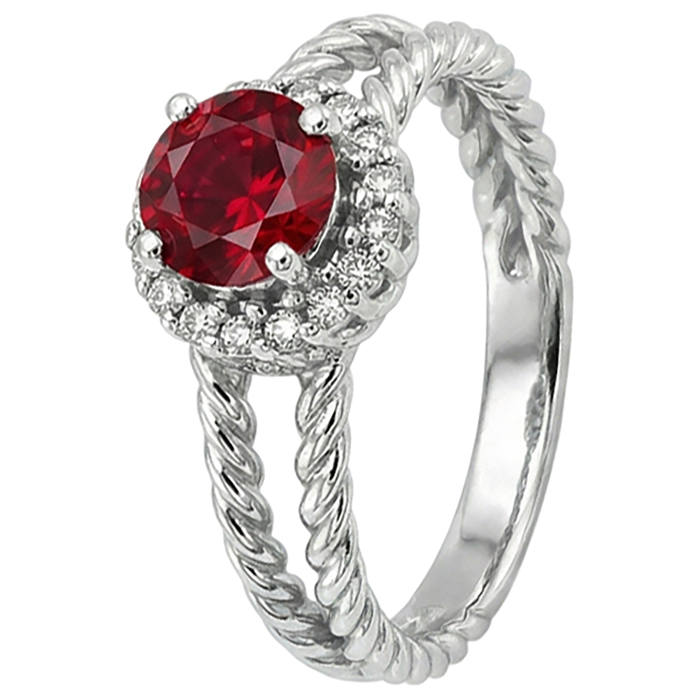Anello Diamante Naturale Autentico ( non creato in laboratorio ) Rubino e Diamanti 2 Carati Oro Bianco 14K Gioielli